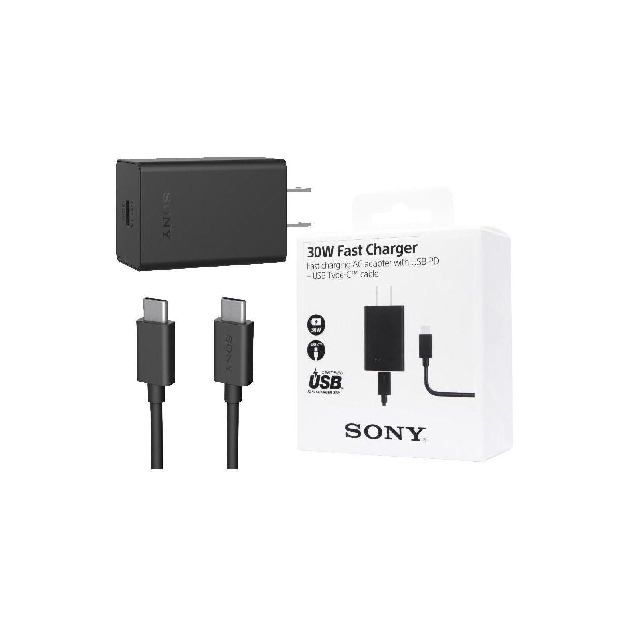 Adaptateur de charge rapide 30 W officiel Sony d'origine avec double câble Type-C (XQZ-UC1)