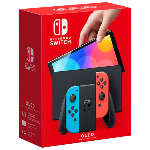Open Box Nintendo Switch OLED Screen With Neon Blue and Neon Red Joy‑Con